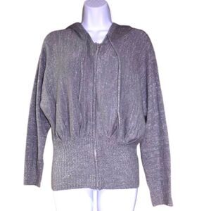 Victoria’s Secret Gray Sparkle Knit Zip Hoodie Sweater Size XS